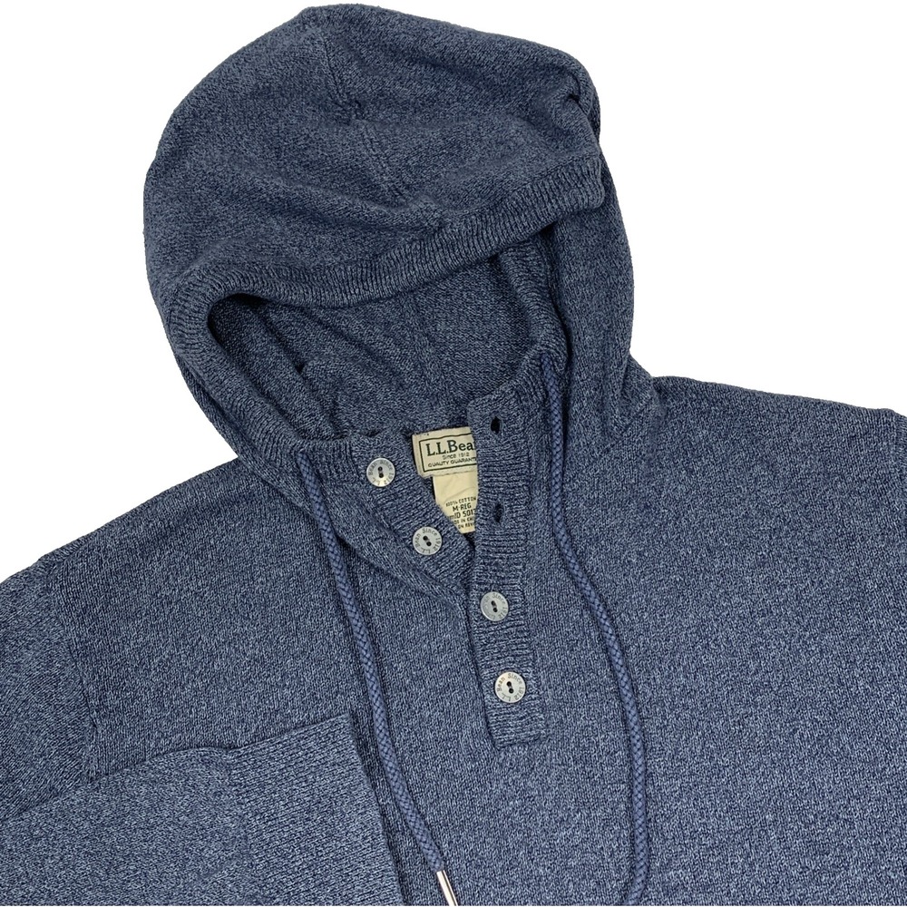 VTG LL Bean Fleece Hoodie Sweatshirt Mens Medium Heathered Gray Blue 501372